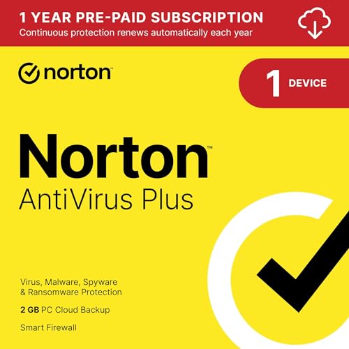 Norton AntiVirus Plus 2024, Antivirus software for 1 Device with Auto-Renewal - Includes Password Manager, Smart Firewall and PC Cloud Backup [Download]